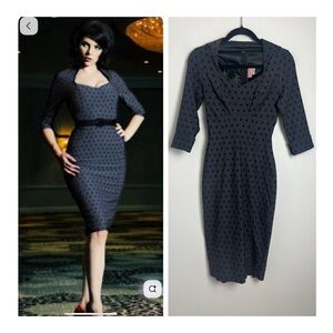 Pinup Couture Size XS Dark Gray Black Polka Dot Pin Up Rockabilly Retro Dress